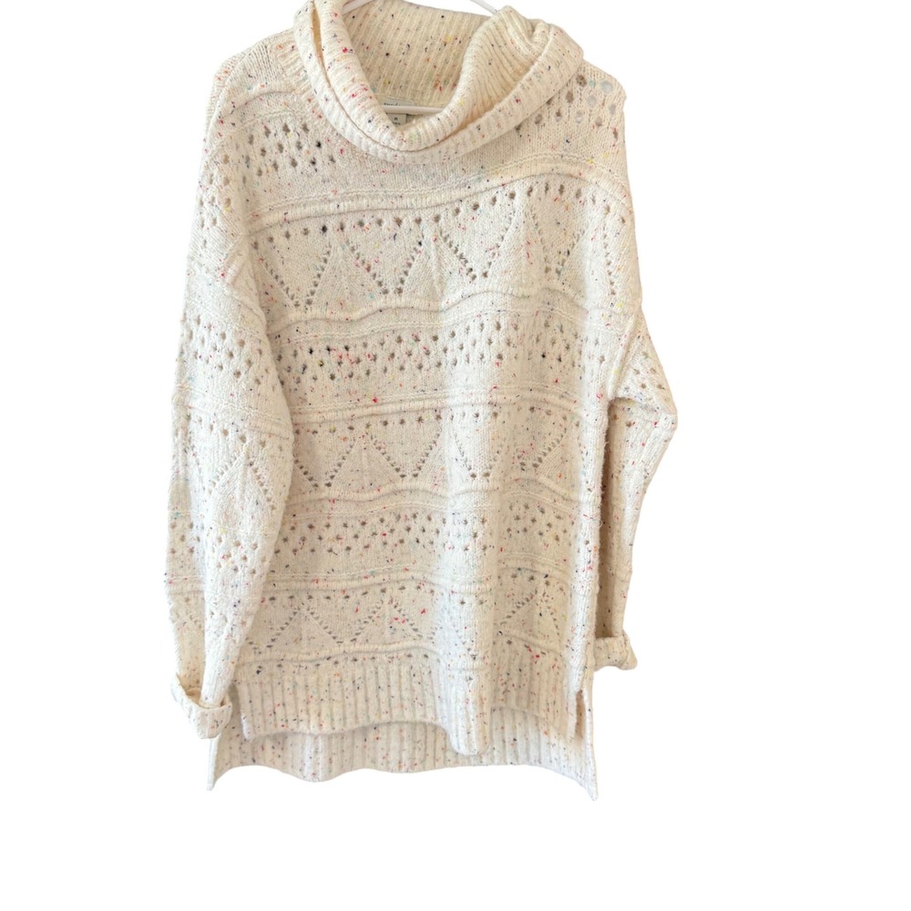 Sundance Womens Cream Multi Confetti Rainbow Knit Oversized Cowl Neck Sweater M